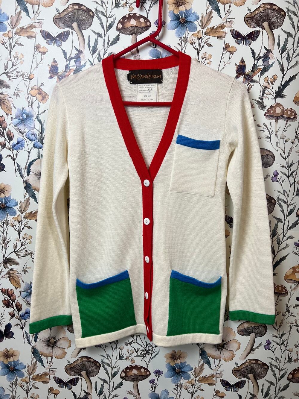 Vintage Yves Saint Laurent YSL 100% Wool Colorblock Cardigan Sweater Womens S